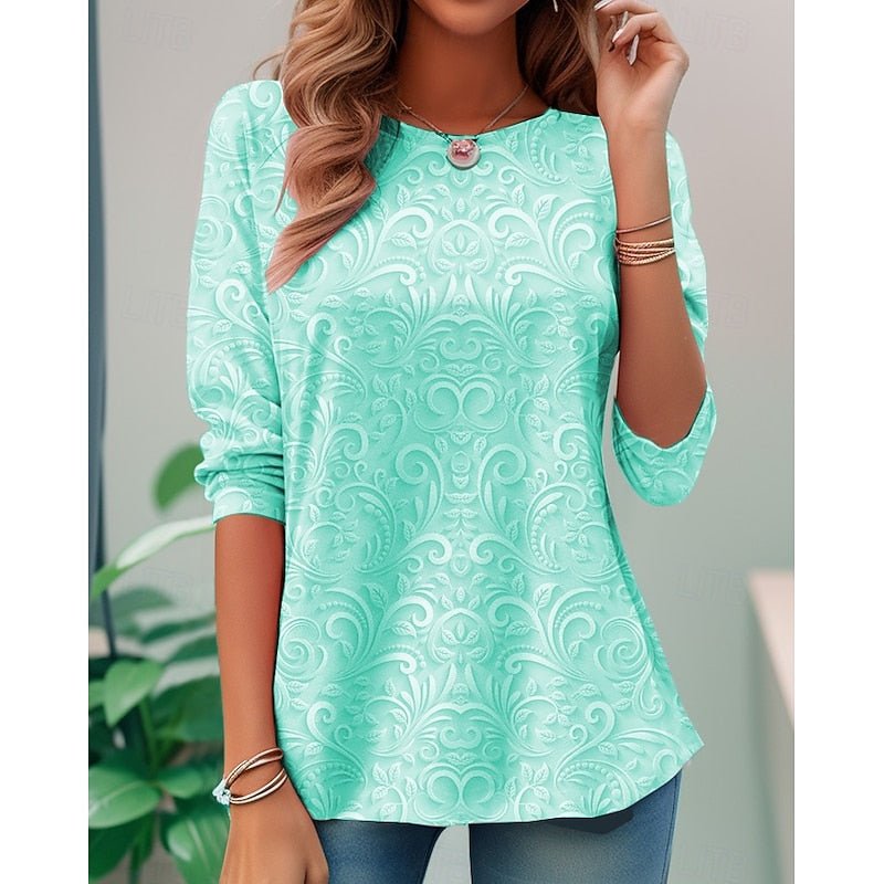 Floral Long-Sleeve Tunic Top | Elegant Design | Women's Fashion Apparel - Satinnis
