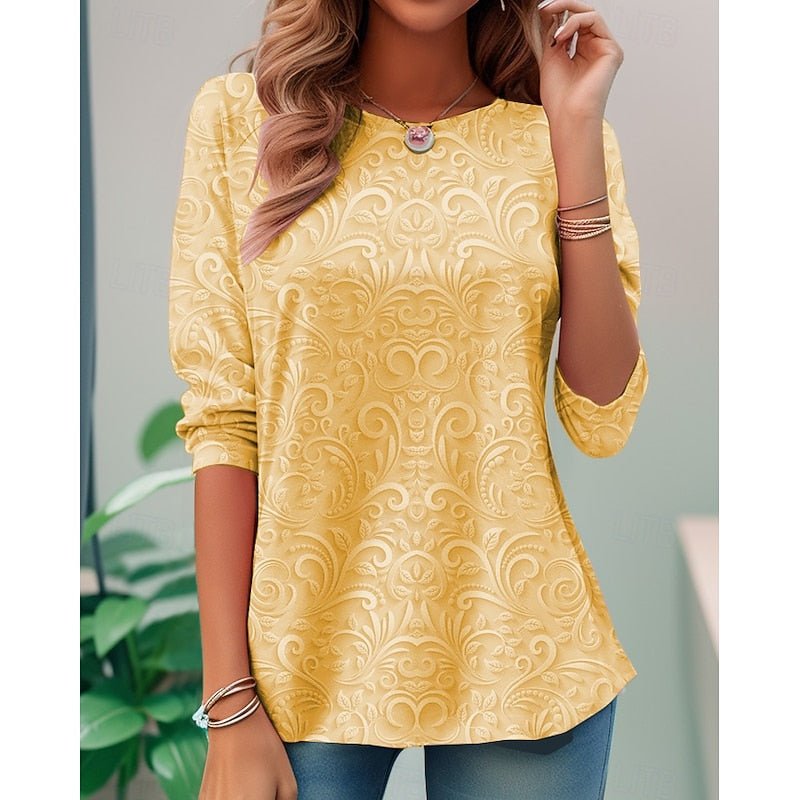 Floral Long-Sleeve Tunic Top | Elegant Design | Women's Fashion Apparel - Satinnis