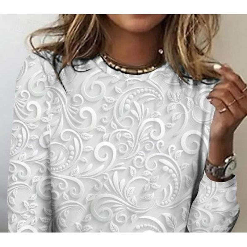 Floral Long-Sleeve Tunic Top | Elegant Design | Women's Fashion Apparel - Satinnis