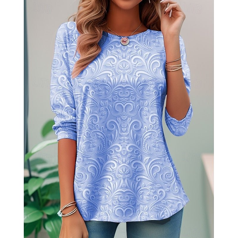 Floral Long-Sleeve Tunic Top | Elegant Design | Women's Fashion Apparel - Satinnis