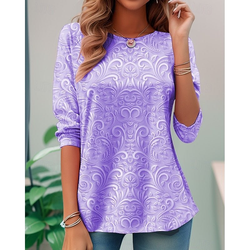 Floral Long-Sleeve Tunic Top | Elegant Design | Women's Fashion Apparel - Satinnis