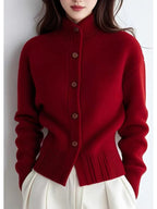 High-Neck Button Cardigan in Soft Knit for Women’s Casual Wear - Satinni