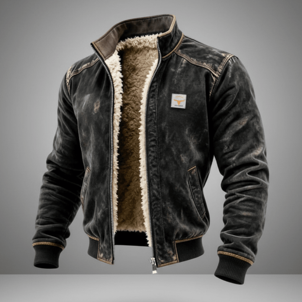 Men's Vintage Leather Jacket with Fluffy Lining - Warm and Soft for Casual Wear - Satinni