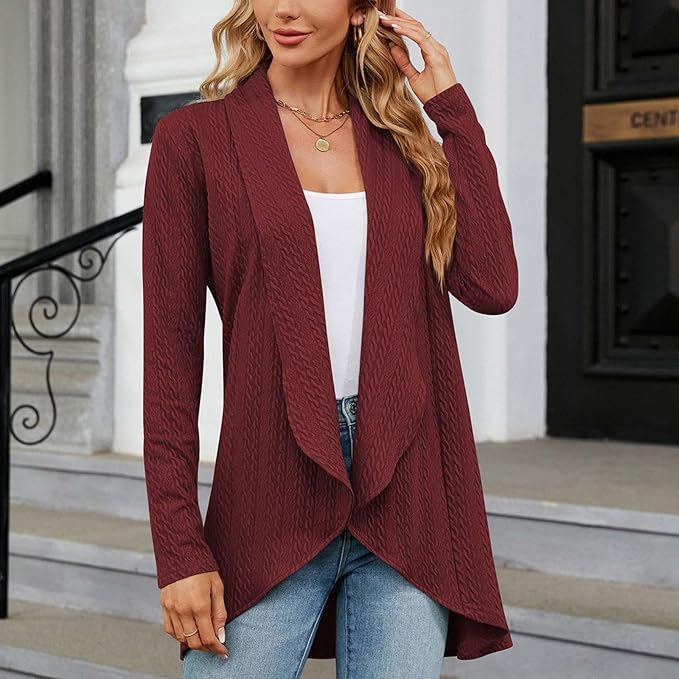 Open-Front Draped Cardigan in Soft Fabric for Casual Wear - Satinnis