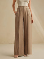 Pleated Wide-Leg Trousers in Soft Fabric for Casual or Office Wear - Satinni