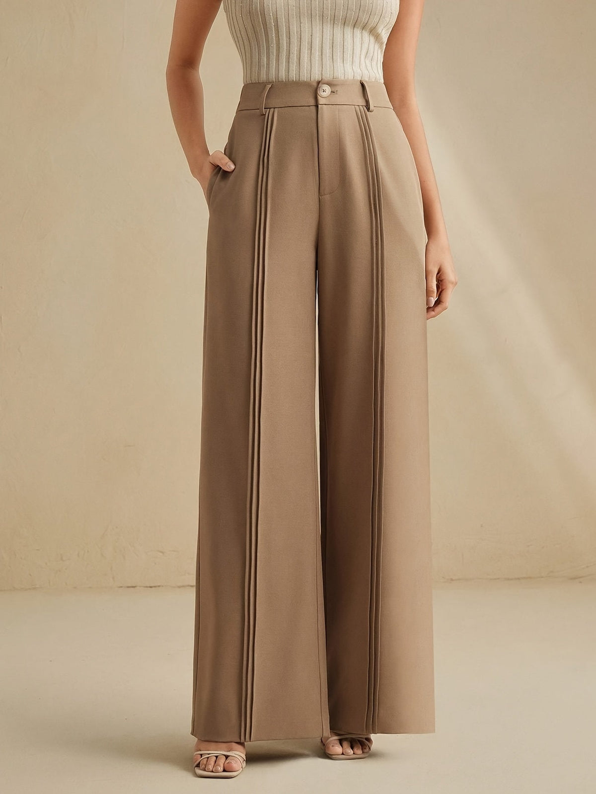 Pleated Wide-Leg Trousers in Soft Fabric for Casual or Office Wear - Satinni