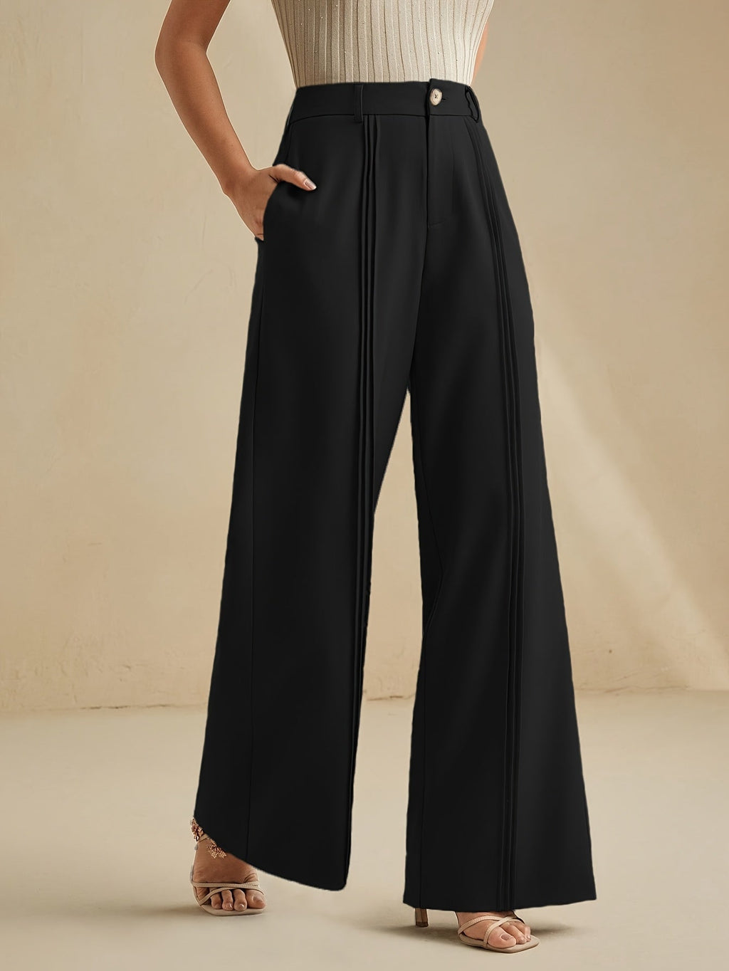 Pleated Wide-Leg Trousers in Soft Fabric for Casual or Office Wear - Satinni