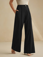 Pleated Wide-Leg Trousers in Soft Fabric for Casual or Office Wear - Satinni