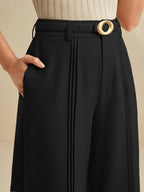 Pleated Wide-Leg Trousers in Soft Fabric for Casual or Office Wear - Satinni