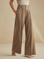 Pleated Wide-Leg Trousers in Soft Fabric for Casual or Office Wear - Satinni