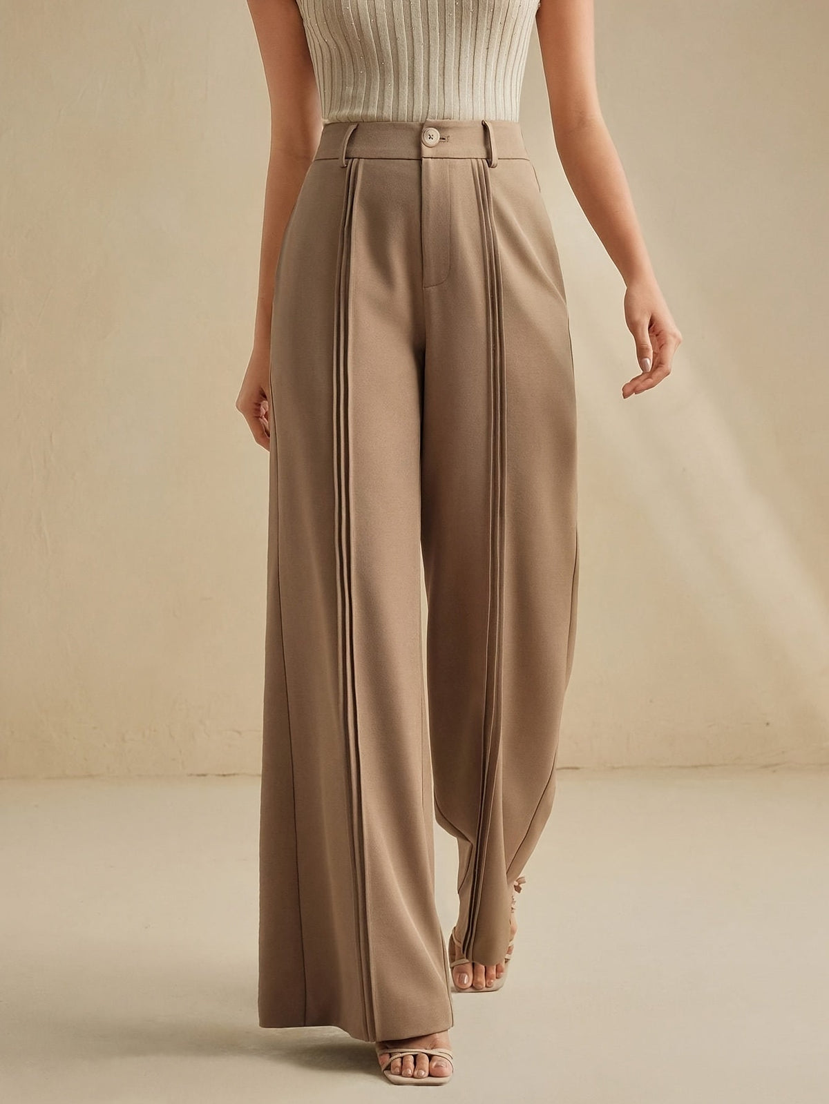 Pleated Wide-Leg Trousers in Soft Fabric for Casual or Office Wear - Satinni