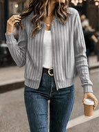 Ribbed Zip-Front Jacket in Soft Fabric for Casual Wear and Layering - Satinni