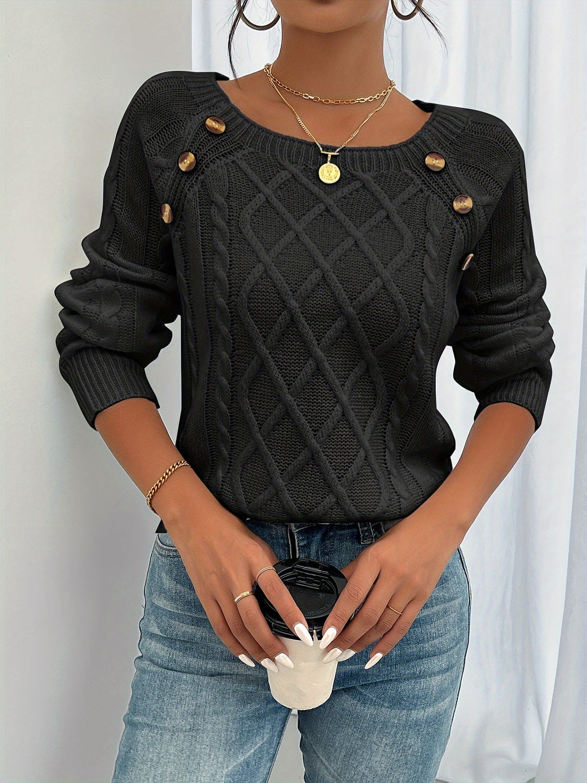 Textured Button Sweater for Women | Cozy Knit Casual Wear - Satinni