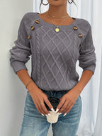 Textured Button Sweater for Women | Cozy Knit Casual Wear - Satinni