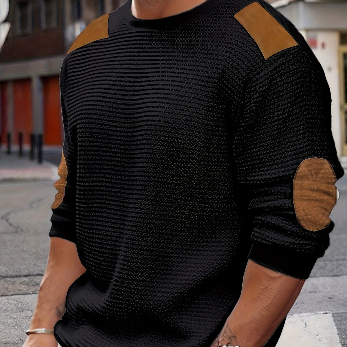 Textured Elbow-Patch Pullover Sweater for Men - Casual Knitwear - Satinni