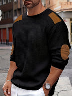 Textured Elbow-Patch Pullover Sweater for Men - Casual Knitwear - Satinni