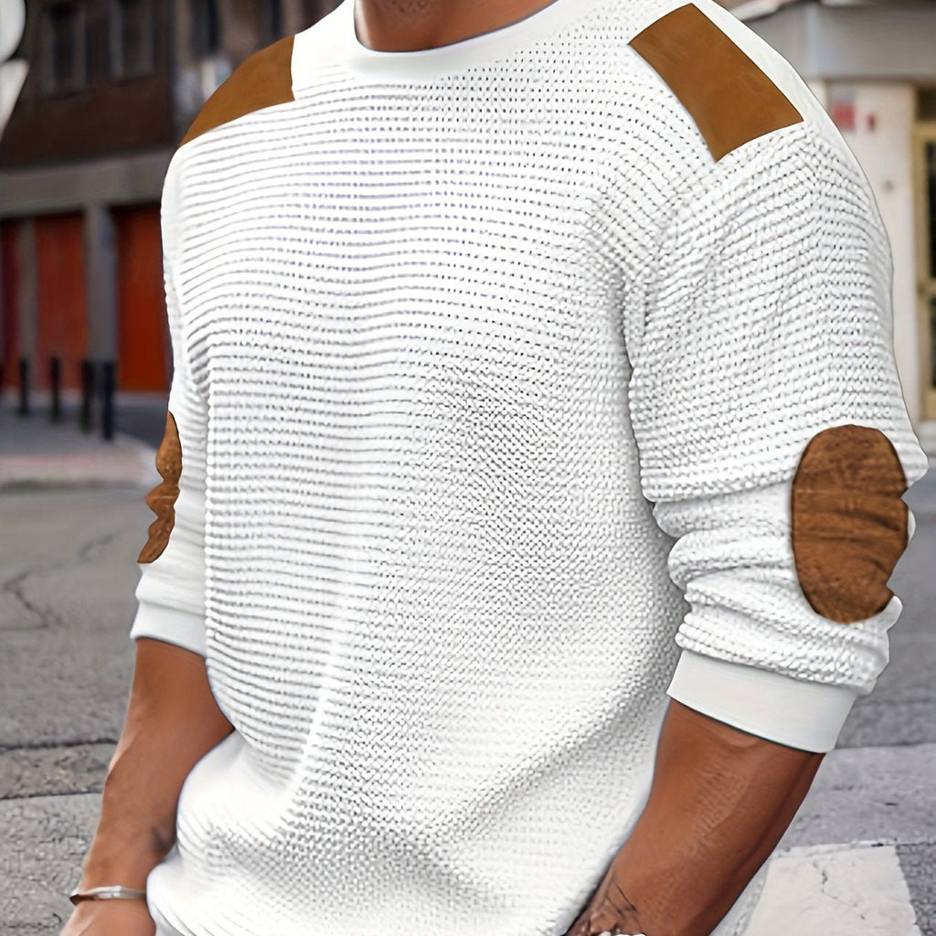 Textured Elbow-Patch Pullover Sweater for Men - Casual Knitwear - Satinni