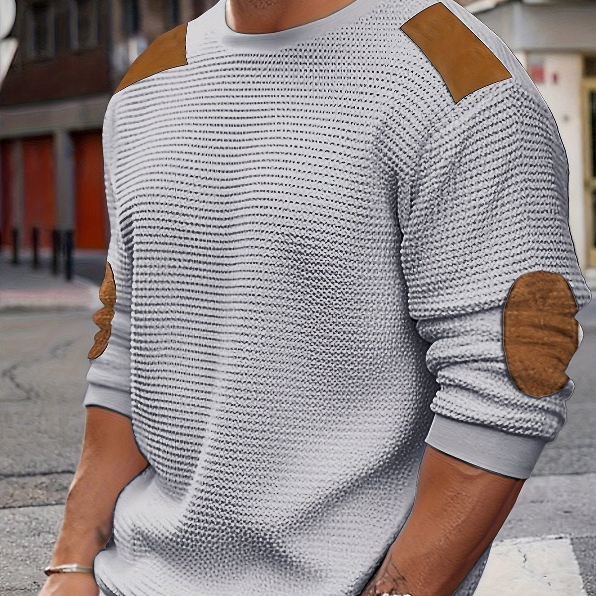 Textured Elbow-Patch Pullover Sweater for Men - Casual Knitwear - Satinni