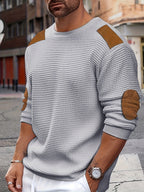 Textured Elbow-Patch Pullover Sweater for Men - Casual Knitwear - Satinni