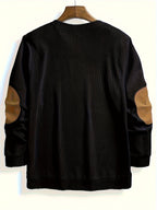 Textured Elbow-Patch Pullover Sweater for Men - Casual Knitwear - Satinni
