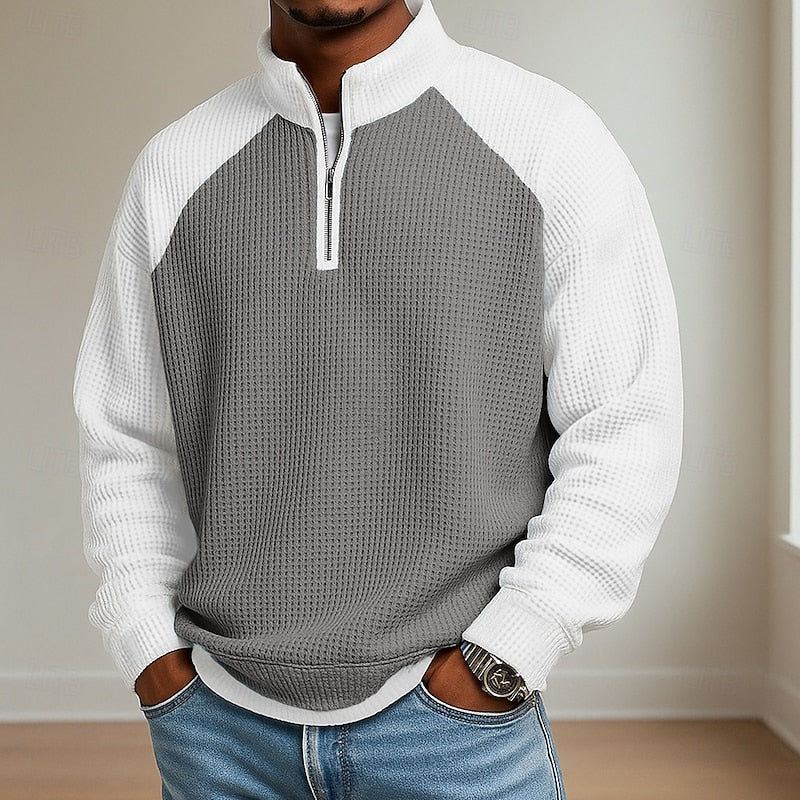 Textured Quarter-Zip Pullover for Men | Soft Fabric | Casual Wear - Satinni