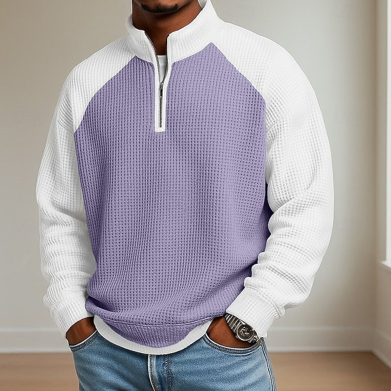 Textured Quarter-Zip Pullover for Men | Soft Fabric | Casual Wear - Satinni