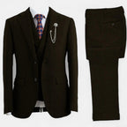 Tweed Herringbone Men's Three-Piece Double-Breasted Suit for Formal Events - Satinni